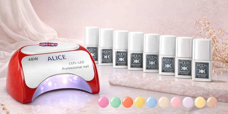 Акція: 10 гель-лаків Moon Full – лампа ALICE 48W у подарунок