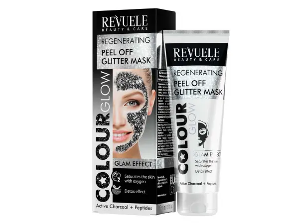 Маска-пленка Revuele Color Glow Glitter черная регенирующая с блестками 80 мл