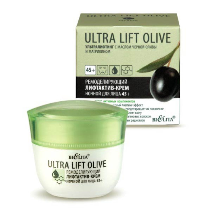 Ремоделирующий лифтактив-крем ночной для лица 45+, Ultra Lift Olive Белита