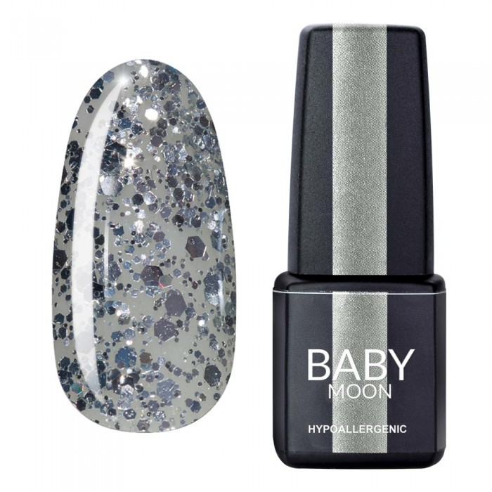 Гель лак Baby Moon Dance Diamond Gel polish №019 срібний глітер на напівпрозорій основі 6 мл, 5908254001727