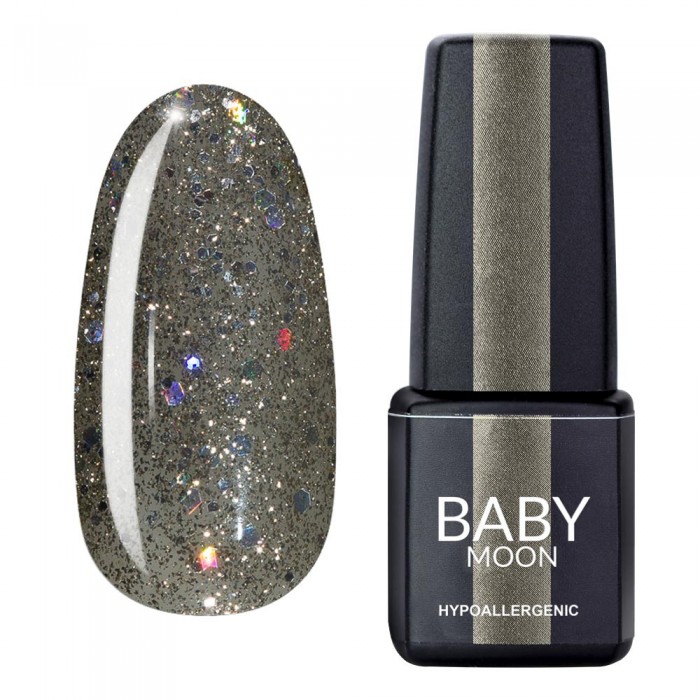 Гель лак Baby Moon Dance Diamond Gel polish №021 сріблясто-оливковий з різнобарвним глітером 6 мл, 5908254001741