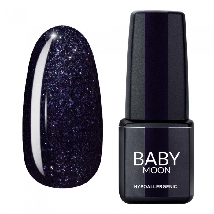Гель лак Baby Moon Midnight Gel polish №008 черный с блестками 6 мл