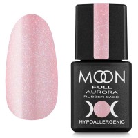 Каучукова база для гель лаку Moon Full Aurora №2005 рожева з мілким шимером 8 мл