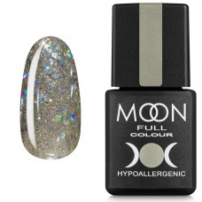 Гель-лак MOON FULL color Gel polish №328 сріблясто-золотий з різнобарвним глітером 8 мл