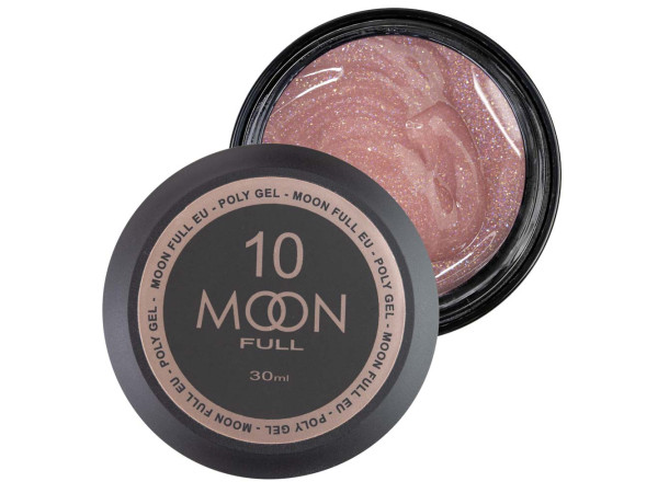 Полігель для нарощування нігтів Moon Full Poly Gel № 10 Сочно-рожевий з шимером 30 мл