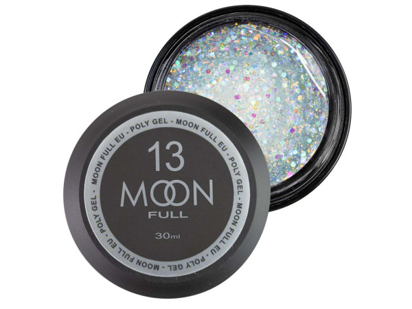 Полігель для нарощування нігтів Moon Full Poly Gel № 13 Перлове конфеті з поталлю 30 мл