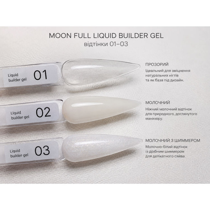 Жидкий гель Moon Full Liquid Builder Gel для укрепления и моделирования ногтей, 15 мл № 02