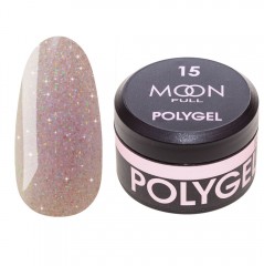 Полигель для наращивания ногтей Moon Full Poly Gel №15 Лиловый бриллиант с шиммером 15 мл