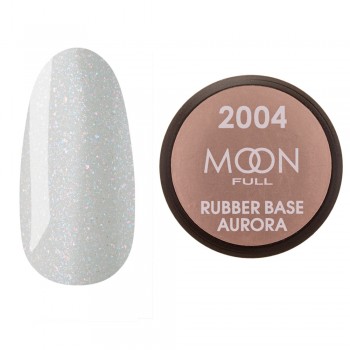 Каучукова база для гель лаку Moon Full Aurora №2004 світло-сіра з мілким шимером 15 мл