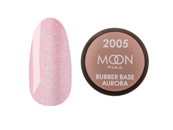 Каучукова база для гель лаку Moon Full Aurora №2005 рожева з мілким шимером 15 мл