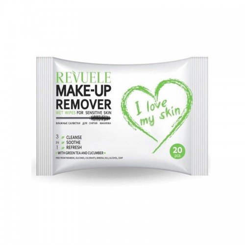 Заказать Салфетки для снятия макияжа REVUELE для чувствительной кожи с зеленым чаем 20 шт (3800225901246) недорого
