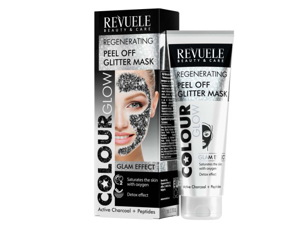 Маска-пленка Revuele Color Glow Glitter черная регенирующая с блестками 80 мл