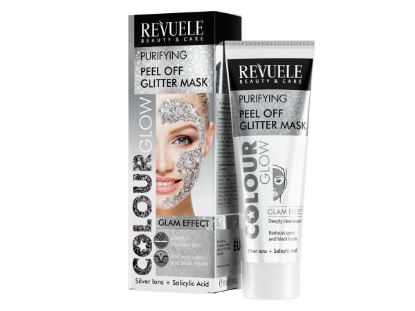 Маска-пленка очищающая Revuele Color Glow Glitter серебряная с блестками 80 мл