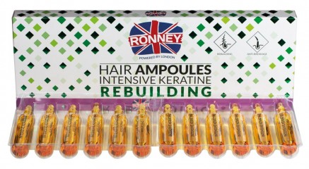 Ампулы для восстановления волос RONNEY Hair Ampoules Intensive KERATINE Rebuilding 12 шт x 10 мл