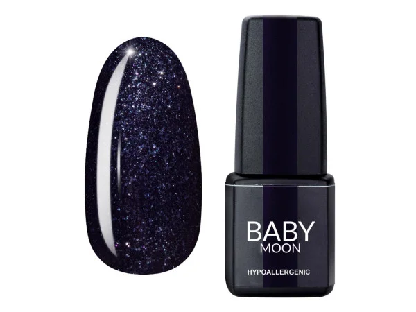 Гель лак Baby Moon Midnight Gel polish №008 черный с блестками 6 мл