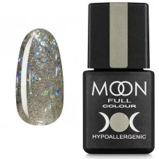 Гель-лак MOON FULL color Gel polish №328 серебристо-золотой с разноцветным глиттером 8 мл