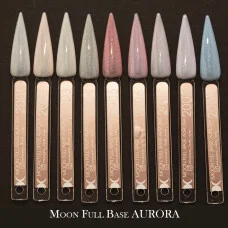 Каучуковая база для гель лака Moon Full Aurora №2001 белая с мелким шиммером 8 мл