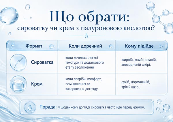 Сироватка чи крем з гіалуроновою кислотою - що обрати для догляду за шкірою
