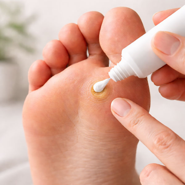 нанесення крему на стрижневий мозоль на стопі
