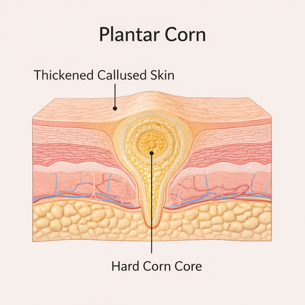 схема будови стрижневого мозоля в шкірі стопи